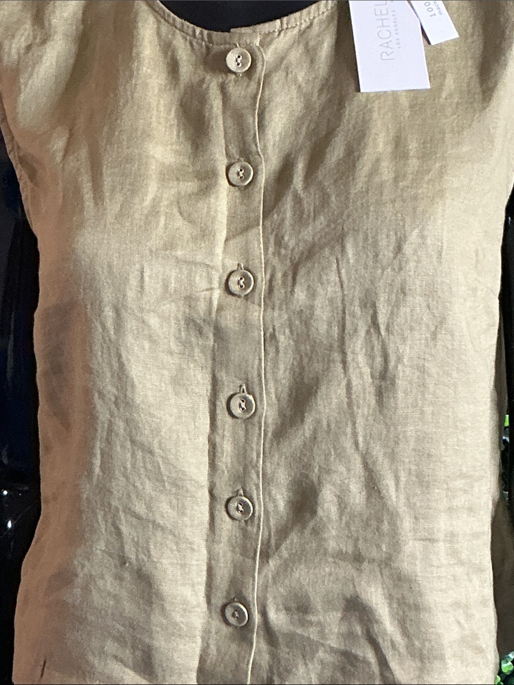 Rachel Zoe Olive Green Linen Button-Front Sleeveless Top - Picture 4 of 10